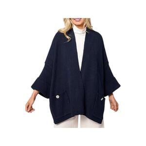 WynneCollection Women's Cotton-Blend Chunky Knit Topper Navy - Regular